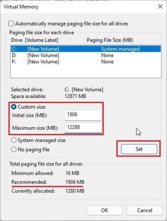 Reset virtual memory