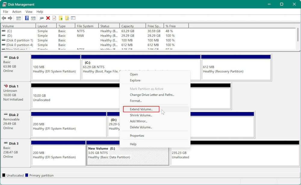how to open and use Disk Management on Windows