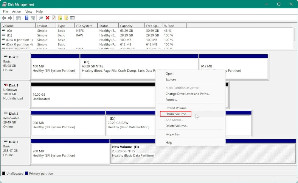 how to open and use Disk Management on Windows