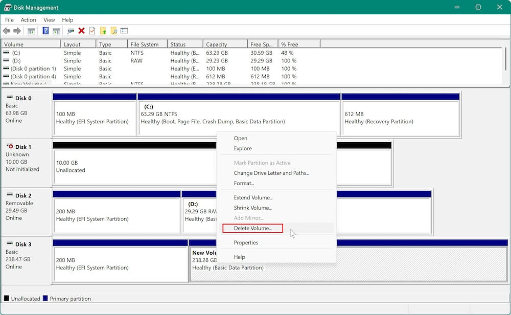how to open and use Disk Management on Windows