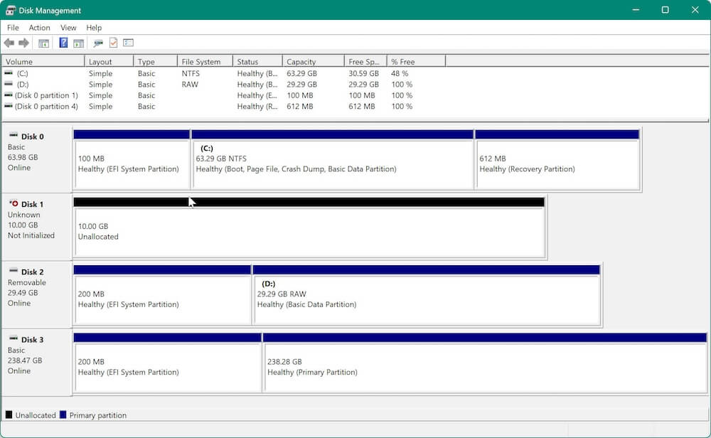 how to open and use Disk Management on Windows