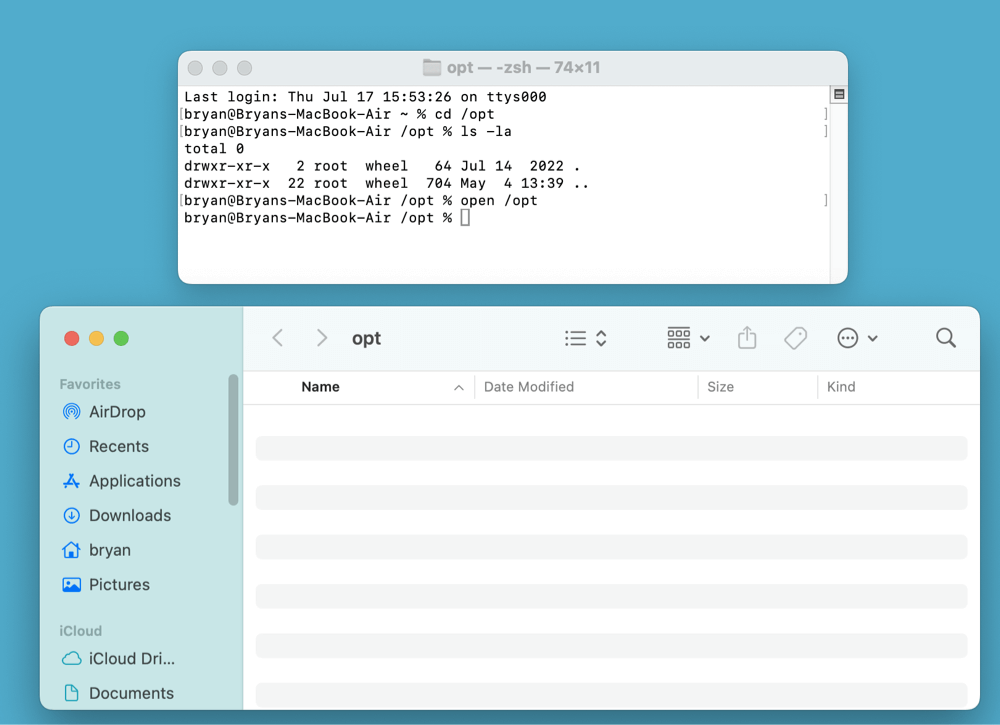 access to the opt folder on Mac