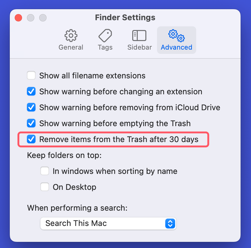 Automatically Empty the Trash