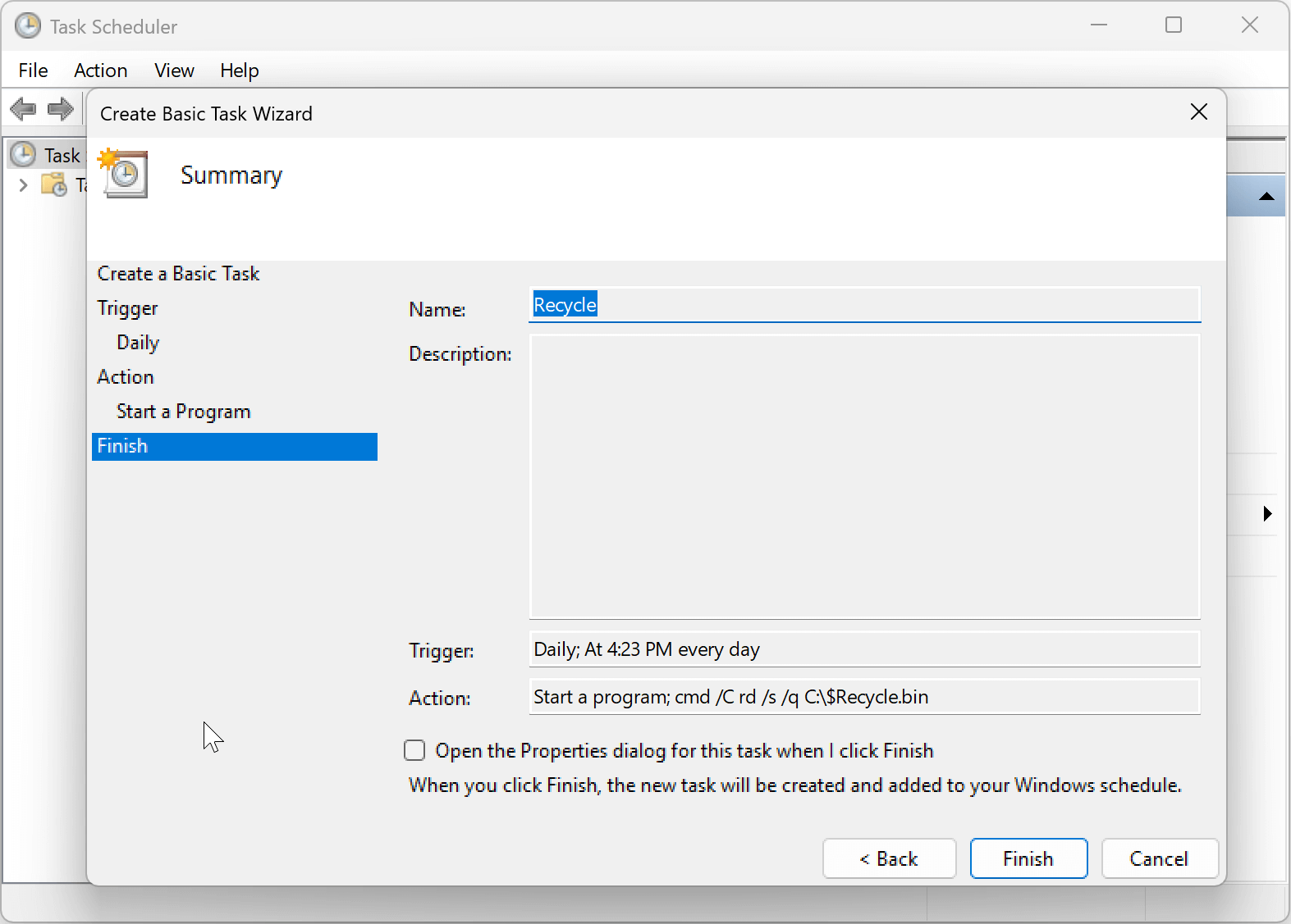 automatically empty the Recycle Bin