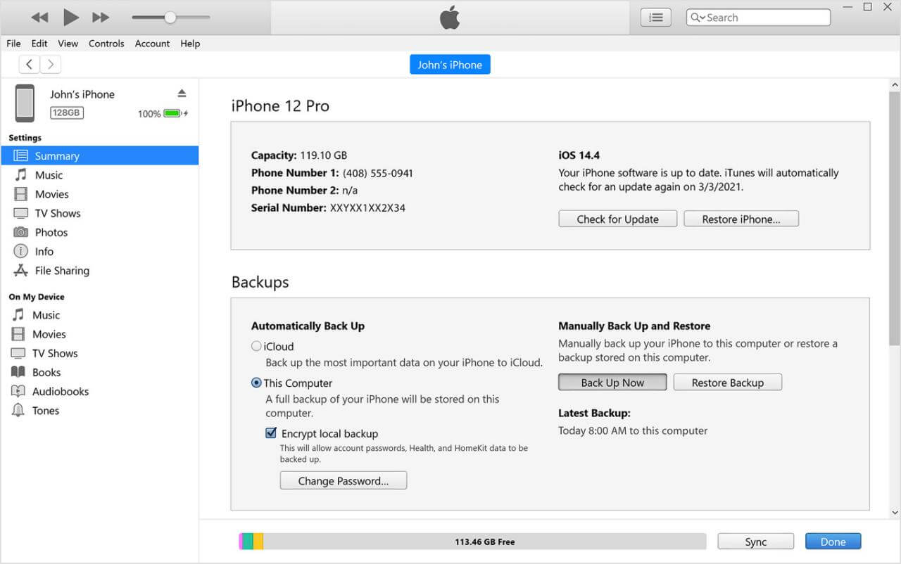Backup iphone data with iTunes