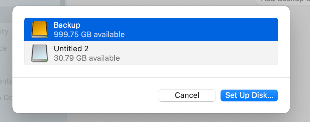 Can't Select an External Hard Drive for Time Machine Backup Disk