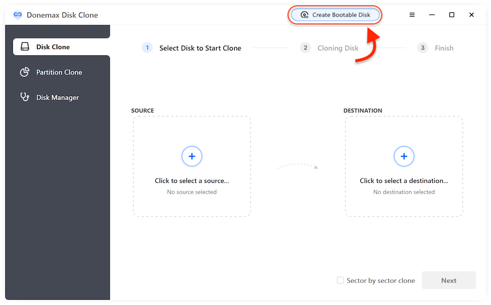 can't select target drive at clone