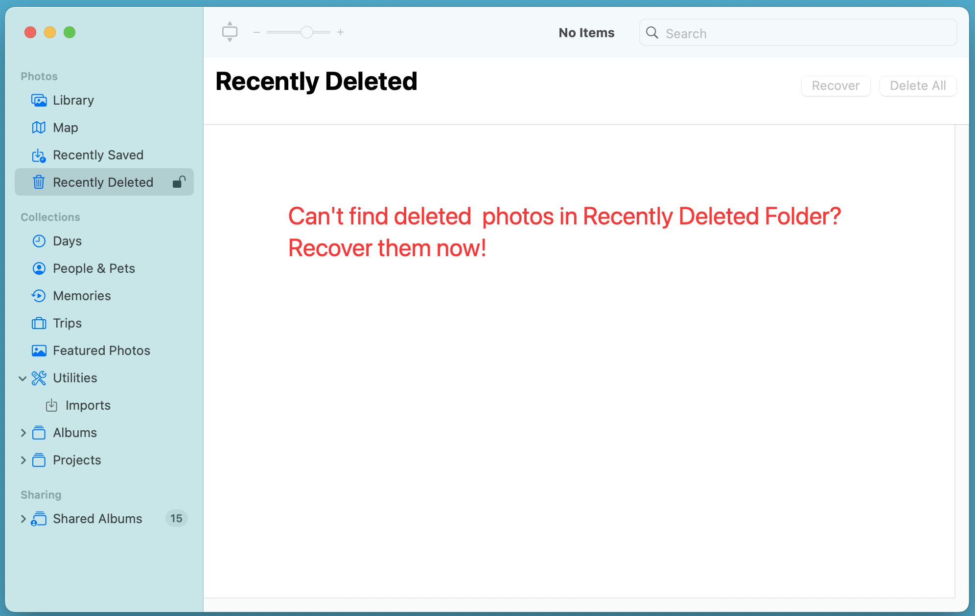 Can't Find Deleted Photos in Recently Deleted Folder on Mac