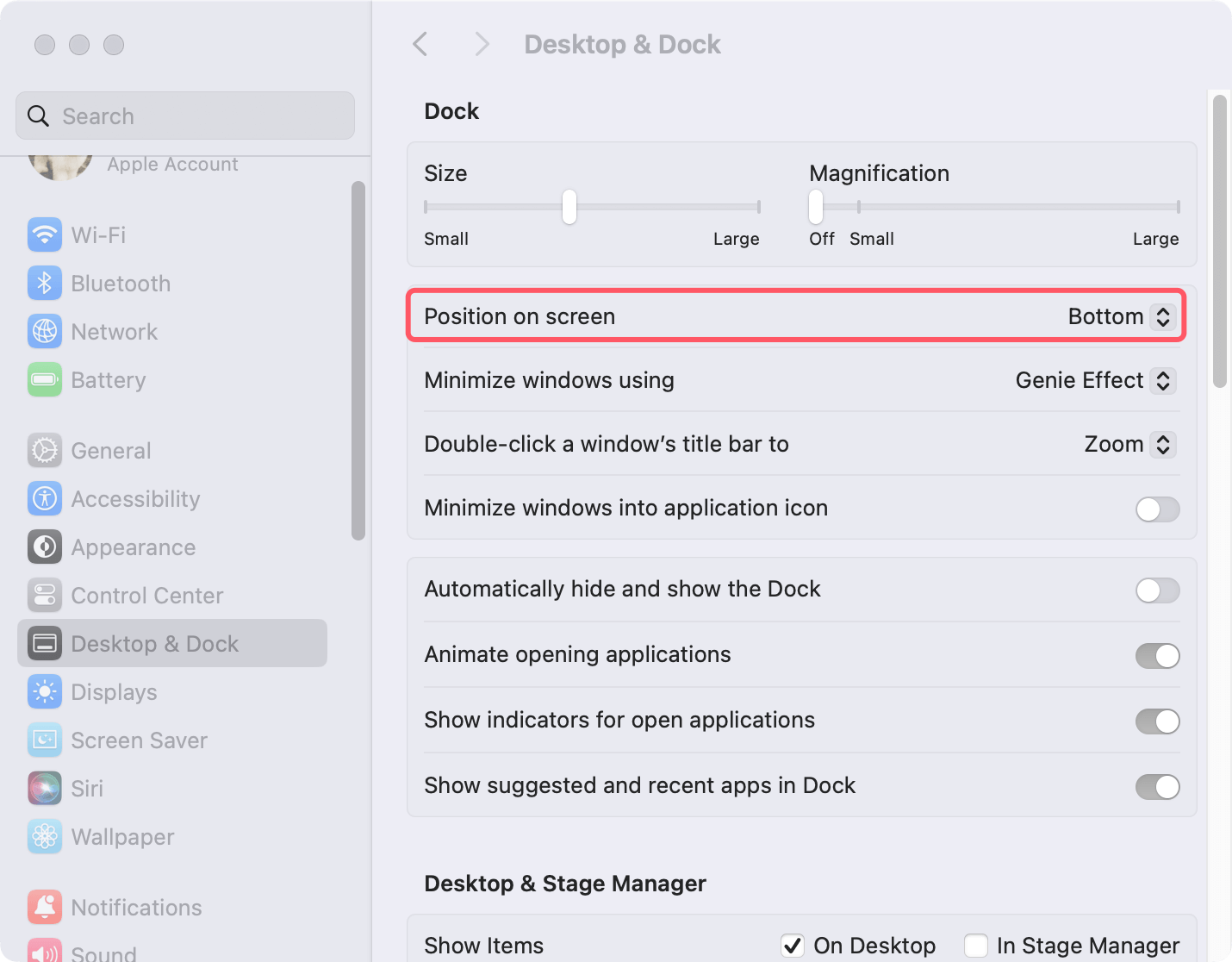 Change Dock Position