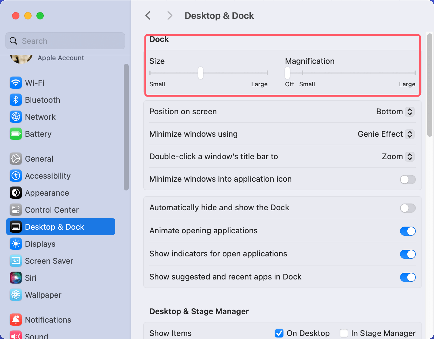 Change Dock Size and Magnification