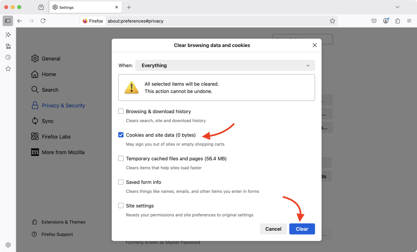 clear cookies on Mac