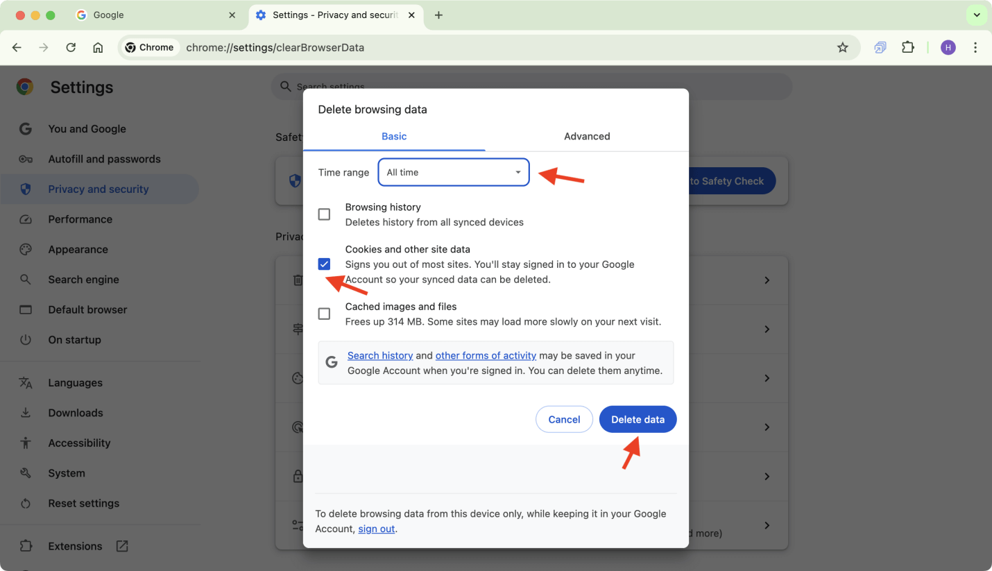 clear cookies on Mac