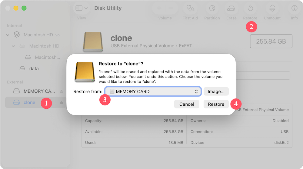clone memory card on Mac