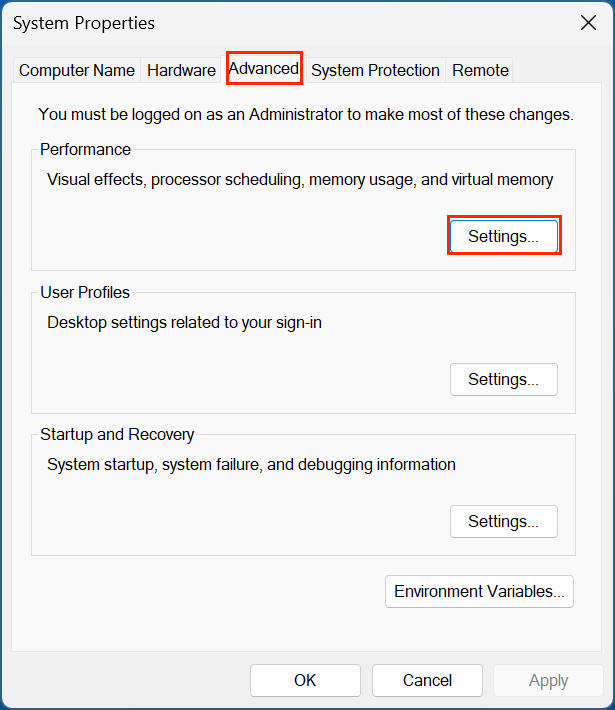 Access Performance Settings