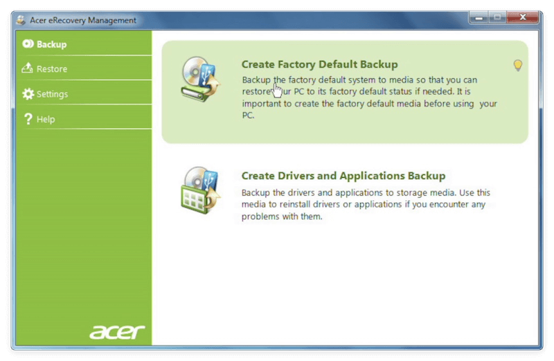 Acer Recovery Management