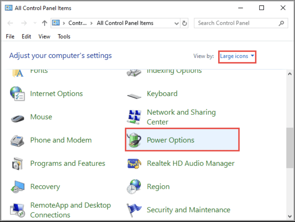 Change Energy Settings to High Performance