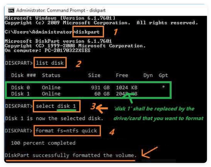 format RAW drive with command