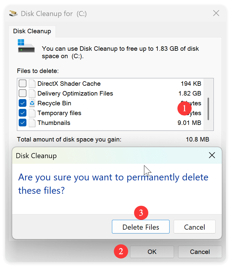 delete temp files on Windows