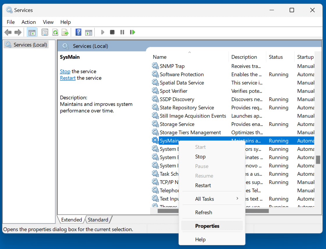 Select Properties with a right-click
