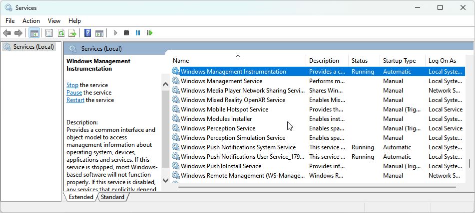 Use the right-click menu to choose Restart