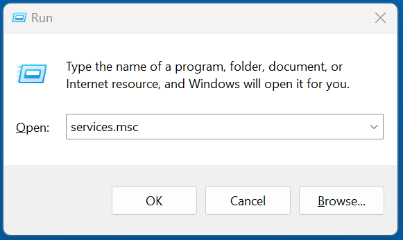 Type services.msc using Windows + R