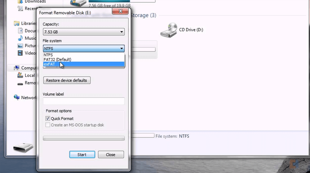 Click Start to begin formatting