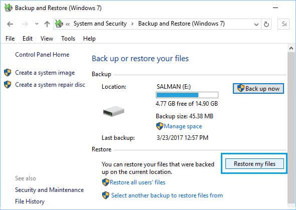 Restore Windows backup