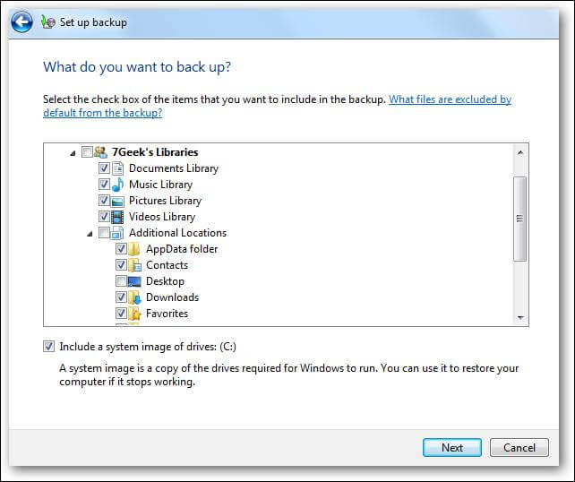 Set-up backup content