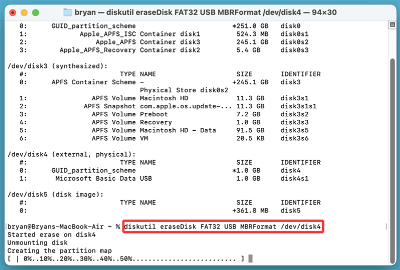 Use the following command to wipe