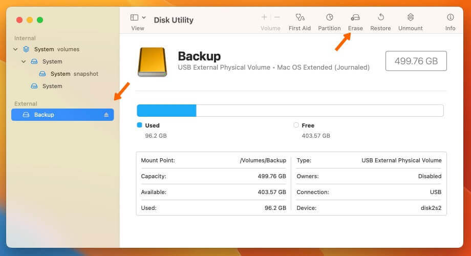 erase selected disk with disk utility