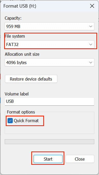 Click Start and confirm