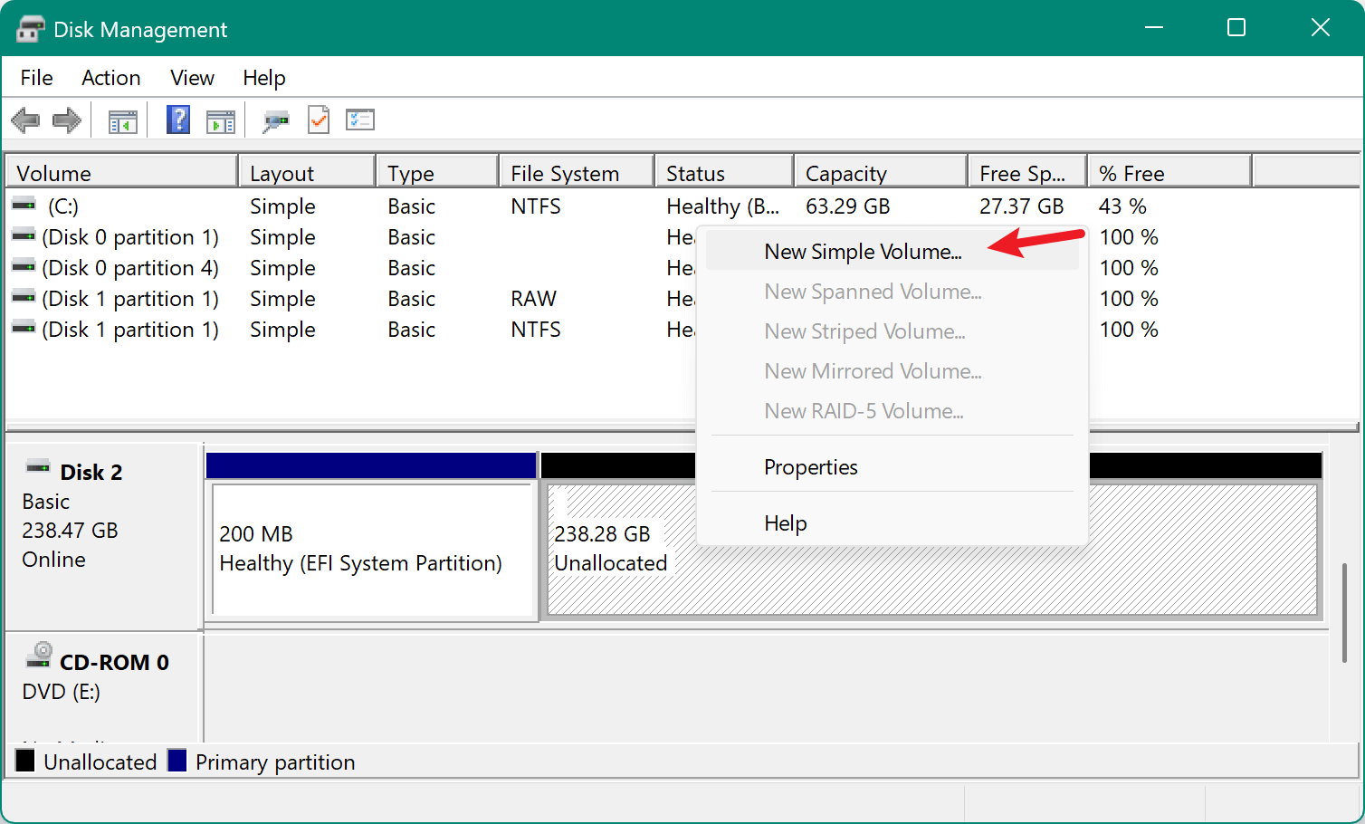 Pick New Simple Volume from the menu