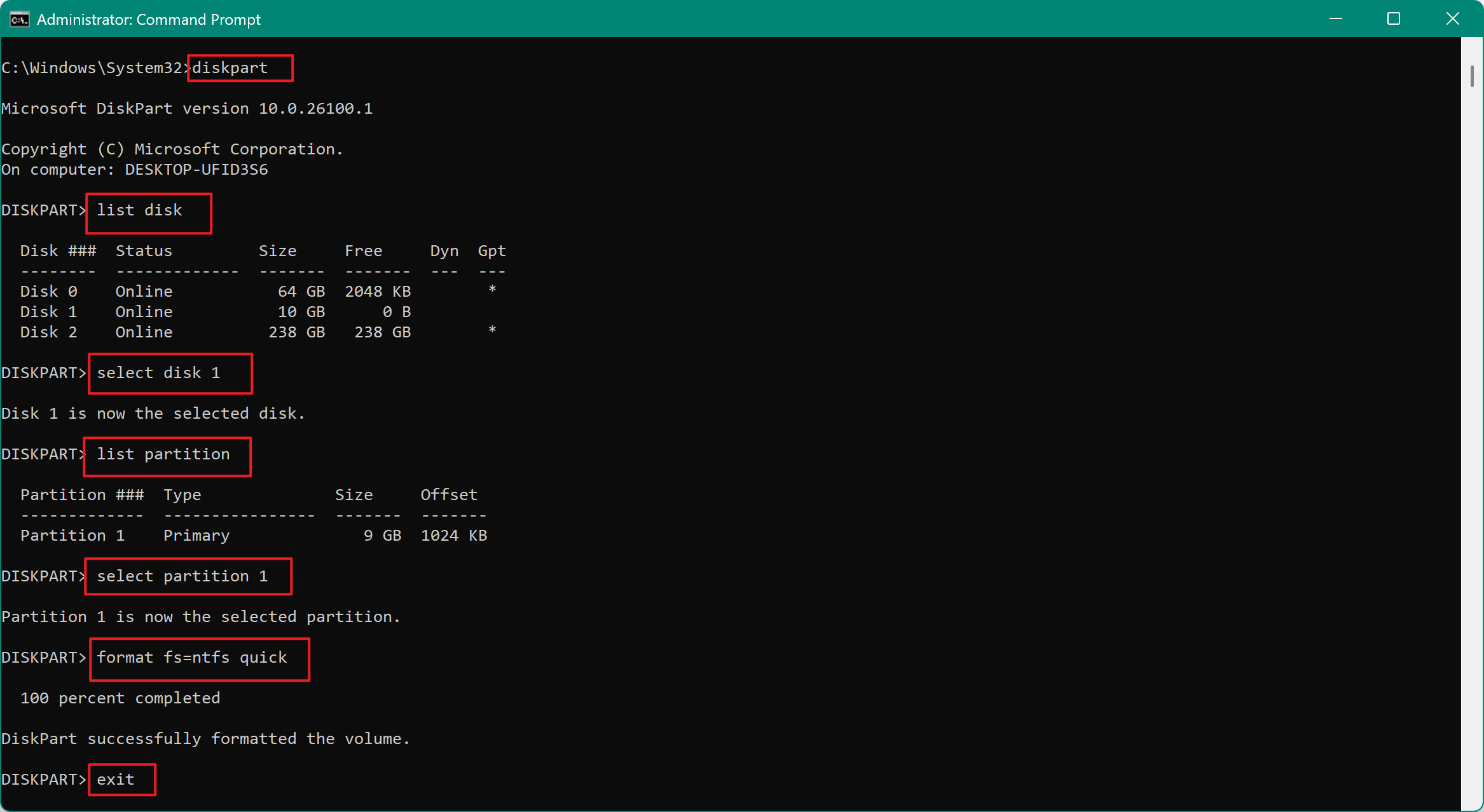 Type the following commands