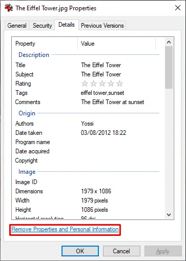 remove Exif data from photos