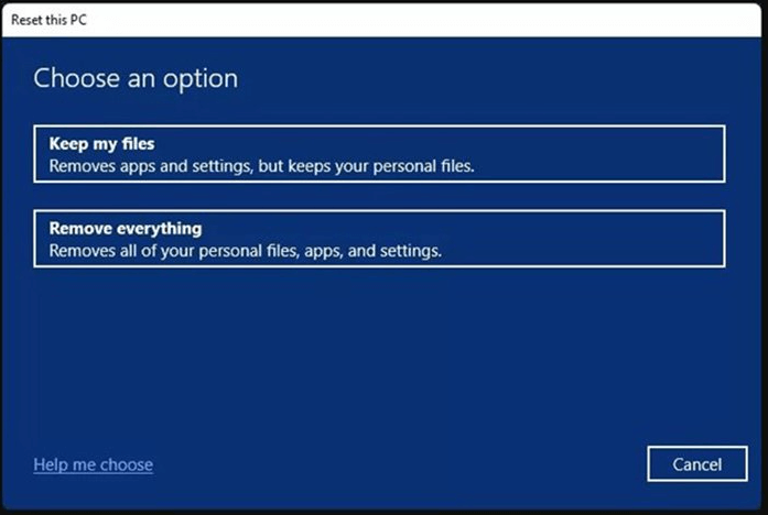 reset Windows 11 to factory settings