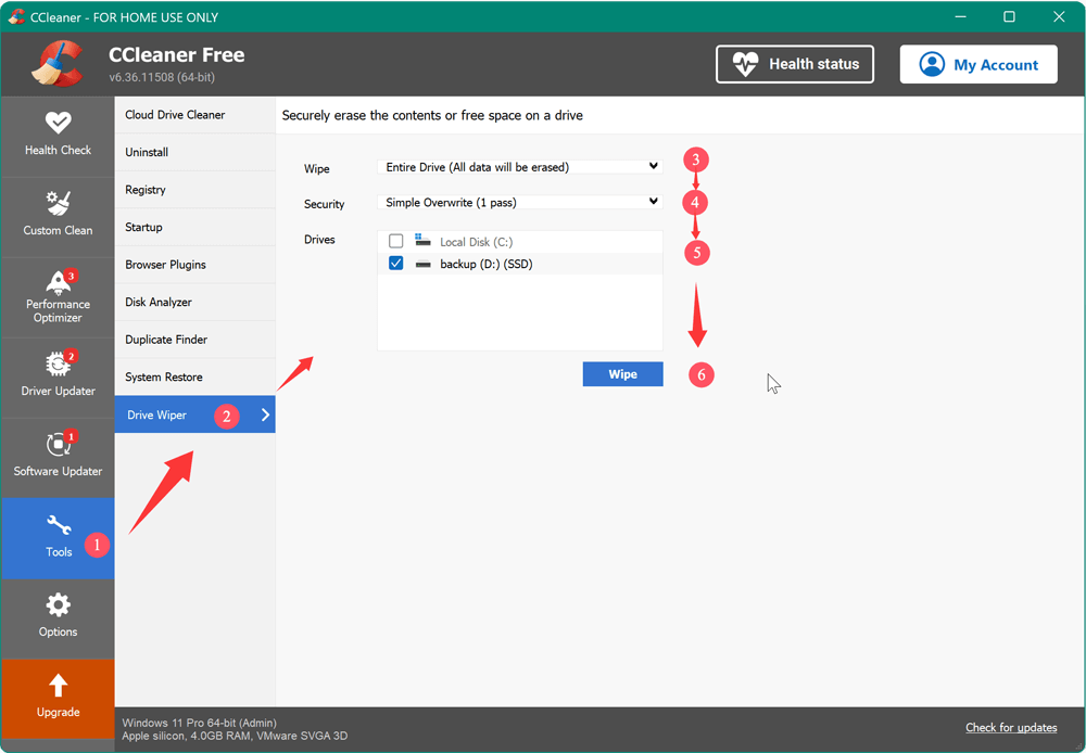 Select the Drive to Wipe