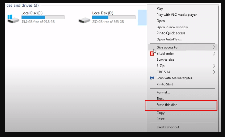 cannot erase data from CD/DVD