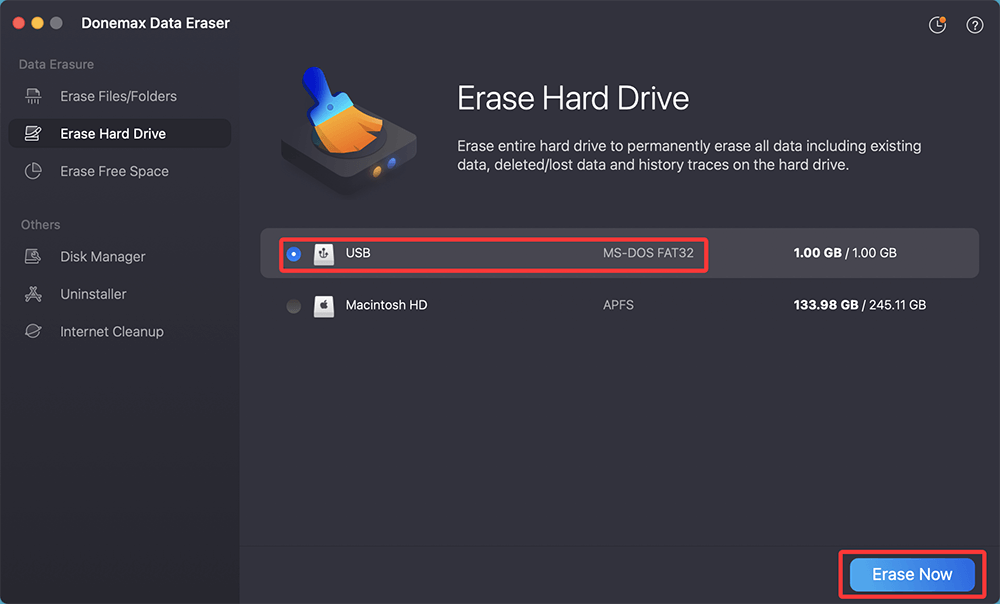Select the FAT32 drive you want to wipe