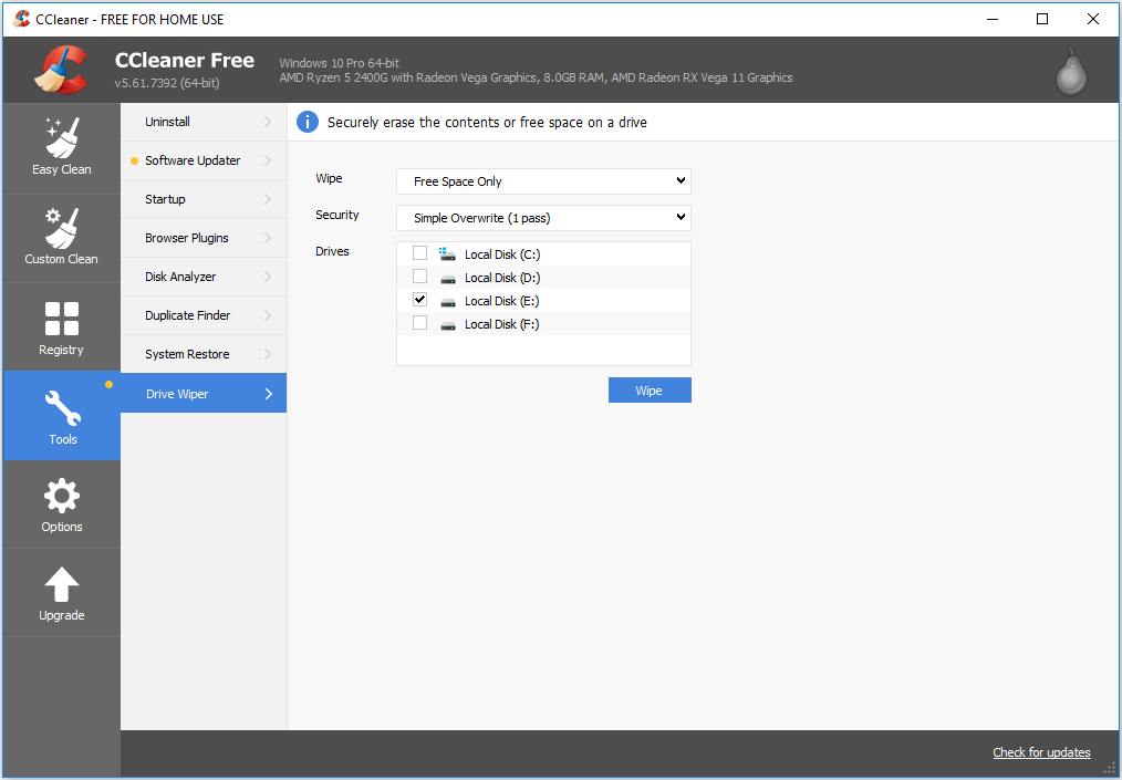 wipe free space of SSD