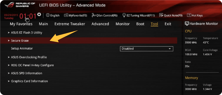 wipe hard drive from BIOS