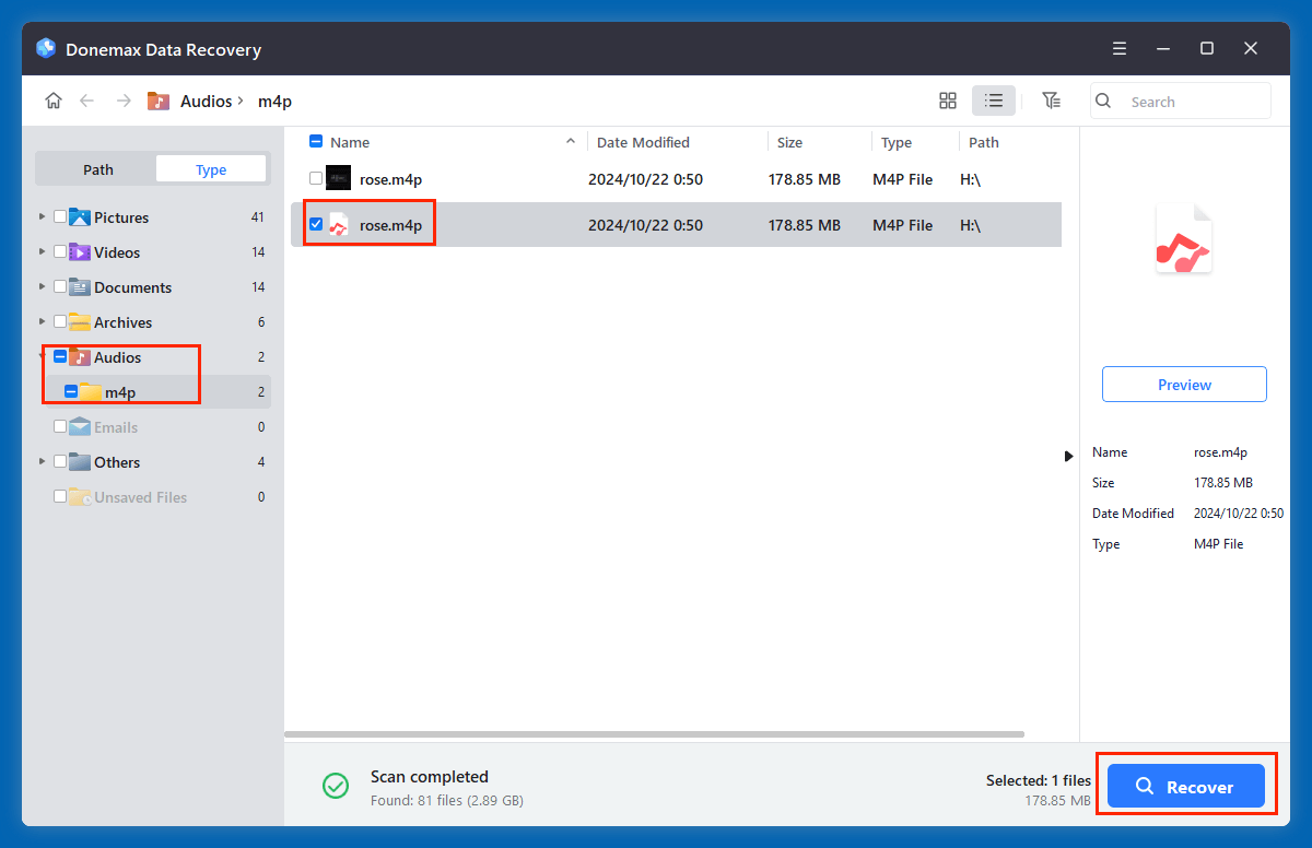 click on Recover button to save the M4P files