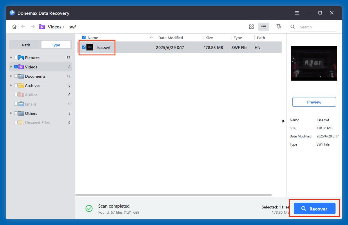 click Recover to restore them to a safe location