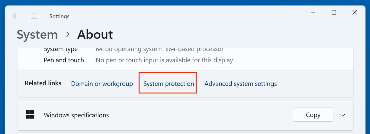 Go to System > About > System Protect