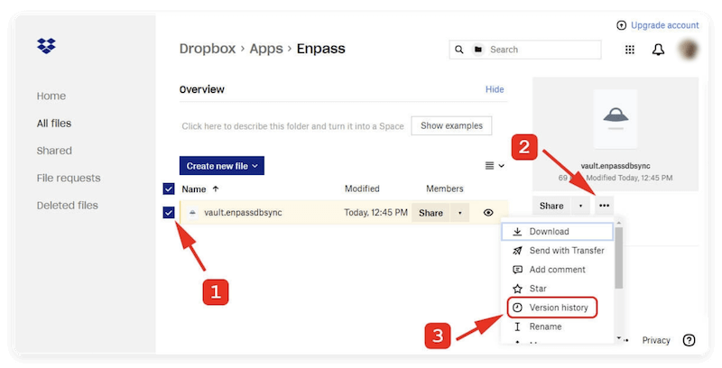 recover deleted files from Dropbox