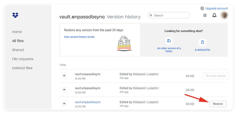 recover deleted files from Dropbox