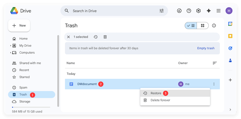 recover deleted files from Google Drive