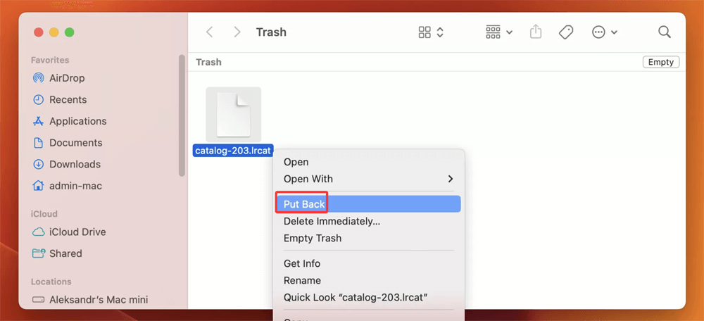 Recover Deleted LRCAT file on macOS
