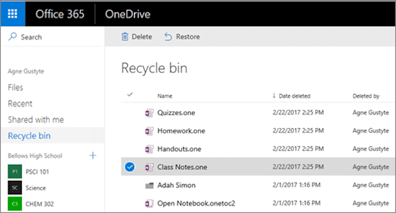 recover deleted OneNote files
