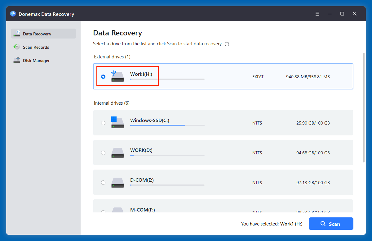 select the drive where you delete or lose the text files