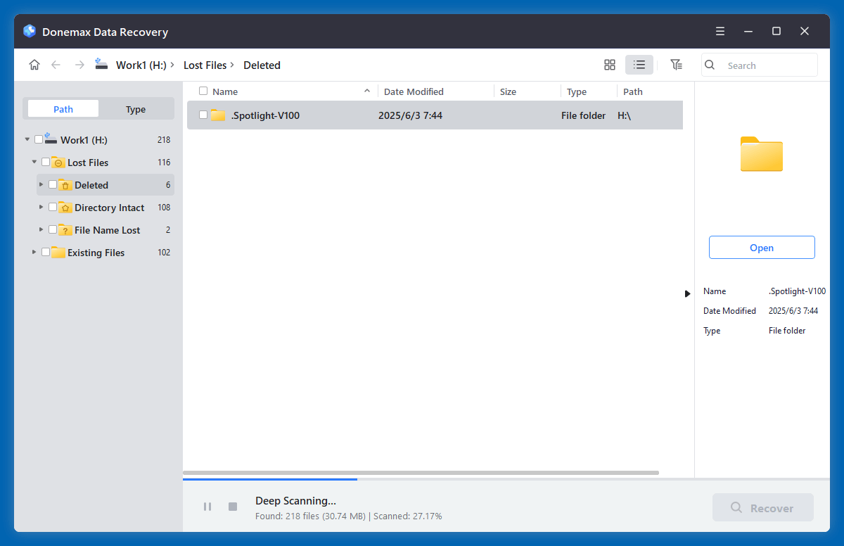 scan the selected drive and find the deleted/lost files